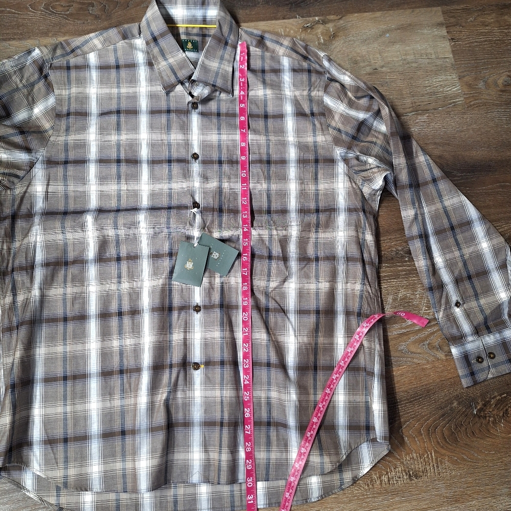 Robert Talbott Brown Plaid Button Down Shirt XL, … - image 8